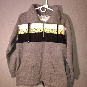 PINK Victoria's Secret Gray Puffer Jacket with Yellow Floral Detail